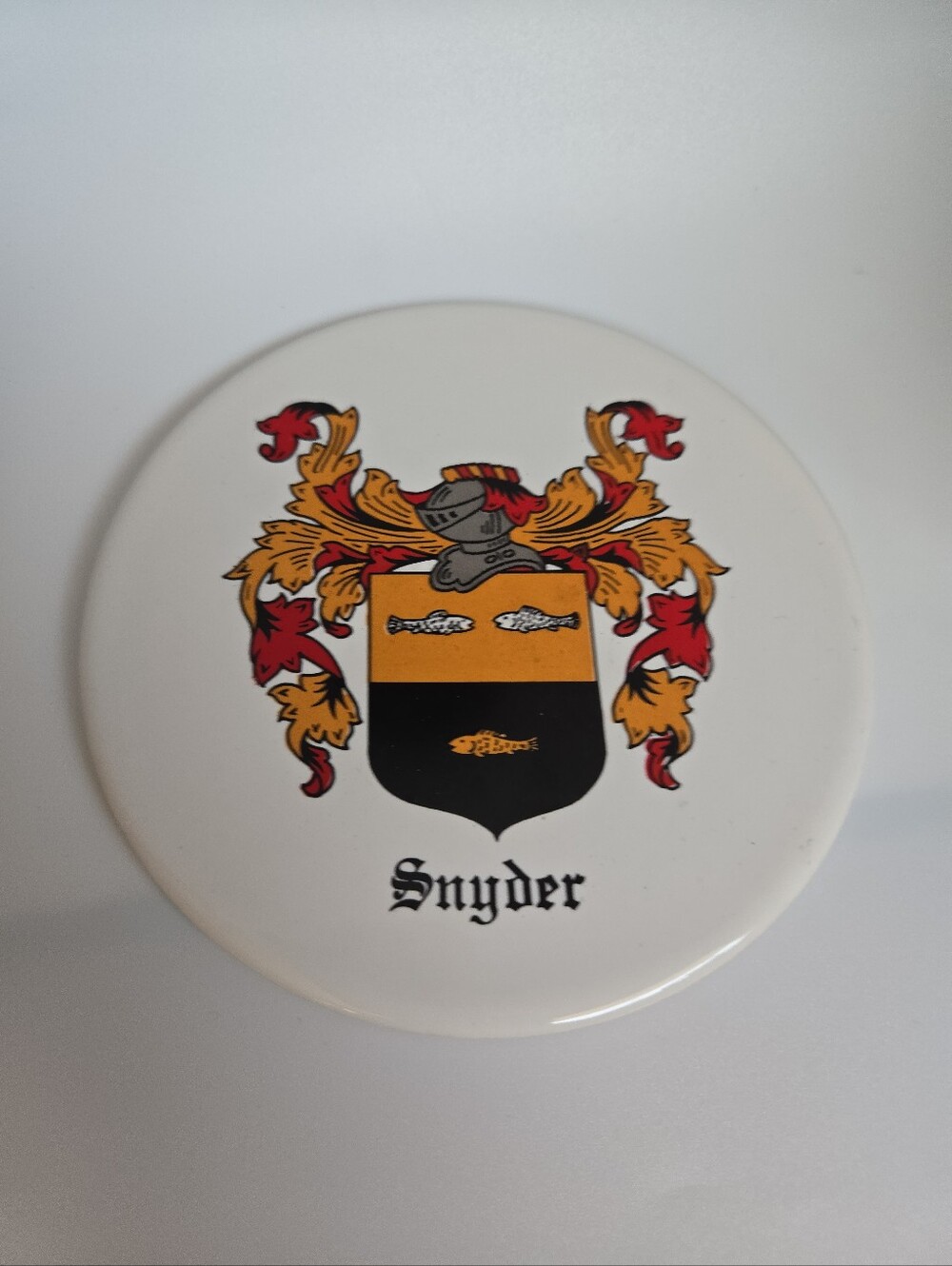 Vintage Snyder Family Crest Ceramic Trivet Coaster 6"